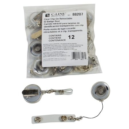 C-Line Products Retracting ID Card Reels, Spring Clip, Clear, PK 12 CLI88207
